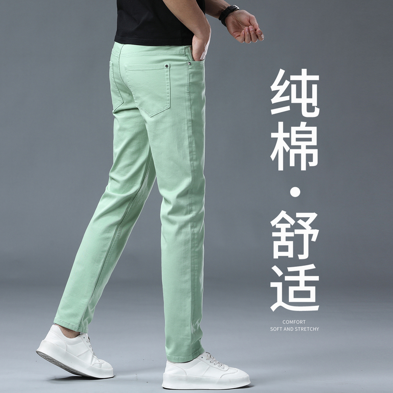 2026 New Men's Straight-Leg Slim-Fit Jeans, European Style, Trendy Green, Pure Cotton, Spring and Autumn, Colorful, High-End, Light Luxury 2026 New Men's Straight-Leg Slim-Fit Jeans, European Style, Trendy Green, Pure Cotton, Spring and Autumn, Colorful, High-End, Light Luxury