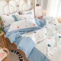 (Fuishan Strawberry) Princess Wind Three-dimensional Flower Pure Cotton Washed Cotton Four Pieces of Skin Care Full Cotton Girl Hearts Quilt Cover