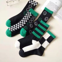 5 pairs of green combination high-barrel smiling face tide socks