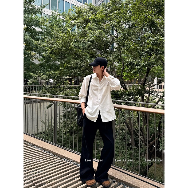 Li Qingchuan's Same Style Simple Solid Color Loose Lapel Shirt Jacket College Style Casual Shirt