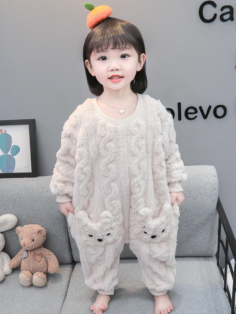BABY CHILDRENS ONESIES FLANNEL AUTUMN AND WINTER PAJAMAS BABY GIRLS ANTI-COLD SLEEPING BAGS CHILDRENS CRAWLING CLOTHES DOUBLE THICKENING
