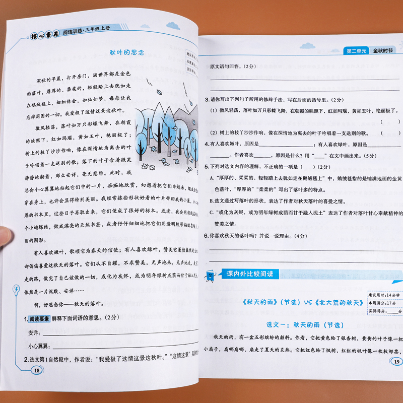 3rd grade Book reading comprehension special training book people teaching edition class outside reading Daily one practice reinforcement training topic Primary school 3 grade synchronous exercise book Language reading of real topic 100 Writing every day to practice paperwork