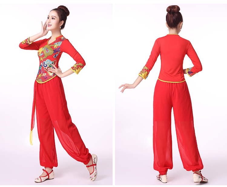 Trang phục múa vuông 2018 dài tay áo mới vuông nhảy fan yangko khiêu vũ trang phục khiêu vũ quần áo nữ - Khiêu vũ / Thể dục nhịp điệu / Thể dục dụng cụ giày dép khiêu vũ