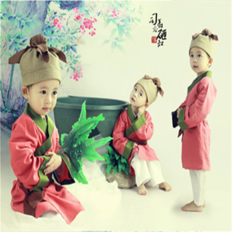 Boys and girls cotton and linen book children's performance costumes costumes Hanfu costumes children's Chinese learning hoes Sima Guang smashing cylinders