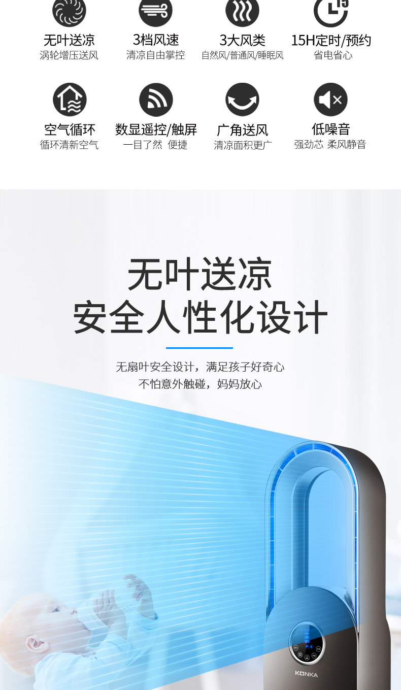 康佳 无叶柔风 空气循环扇 15小时定时/预约 图2