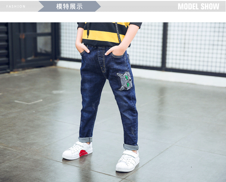 Quần jeans nam xuân hè 2018 phiên bản Hàn Quốc mới của mùa đông mặc quần lửng ống rộng trẻ em quần trẻ em cộng với quần nhung quần jean trẻ em xuất khẩu