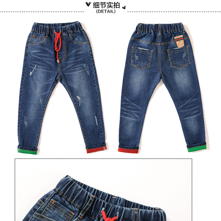 Quần jeans nam xuân hè 2018 phiên bản Hàn Quốc mới của mùa đông mặc quần lửng ống rộng trẻ em quần trẻ em cộng với quần nhung quần jean trẻ em xuất khẩu