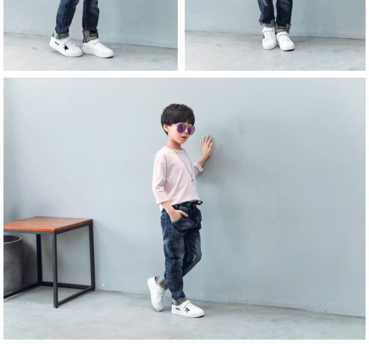 Quần bé trai cộng với quần nhung xuân hè thu đông cotton 2018 Phiên bản hàn quốc của quần lửng trẻ em cộng với quần jeans nhung trẻ em quần jean lưng thun cho bé