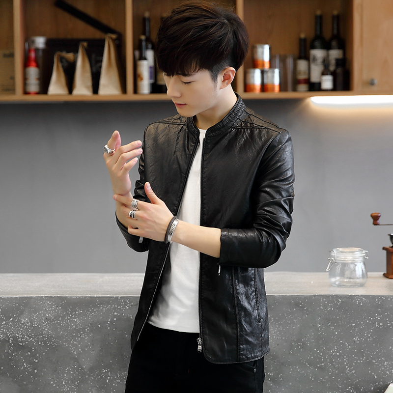 秋季新款皮衣男士外套春秋皮夹克男机车韩版修身软皮衣服潮牌海宁