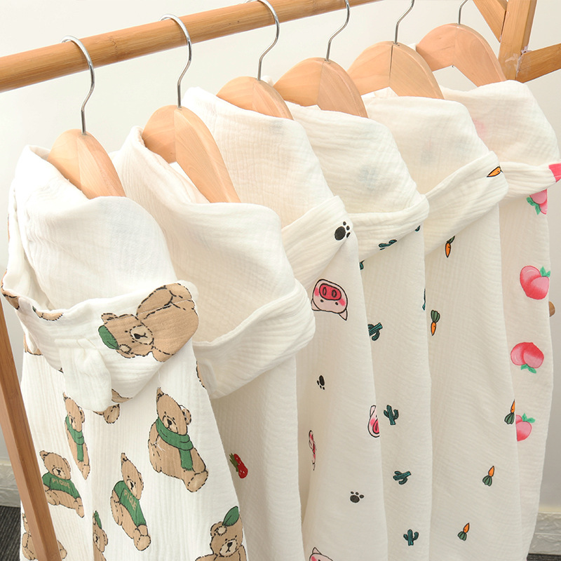 Pure cotton 4-layer gauze infant child bath towel baby with cap cloak super soft absorbent cloak beach swimming