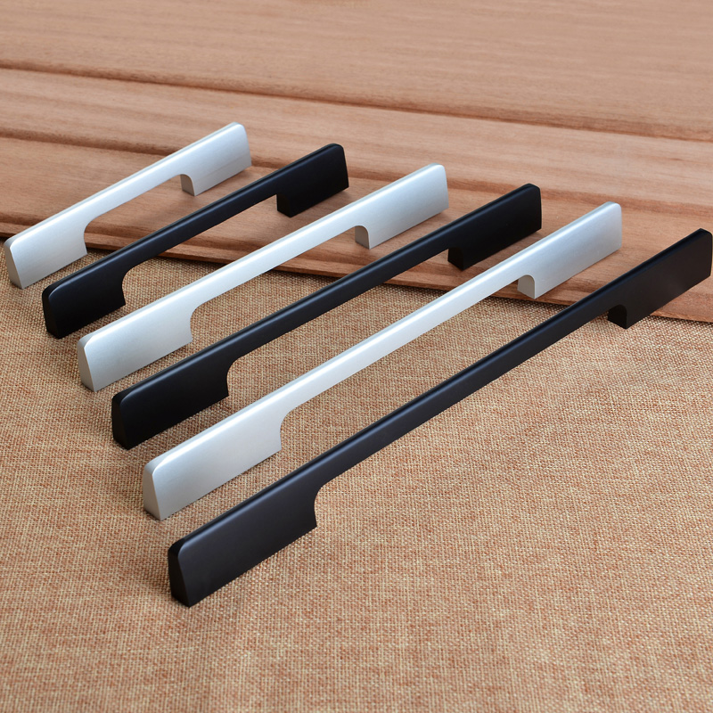 Top resistant modern simple wardrobe door kitchen whole cabinet extended handle furniture hardware handle American black aluminum alloy
