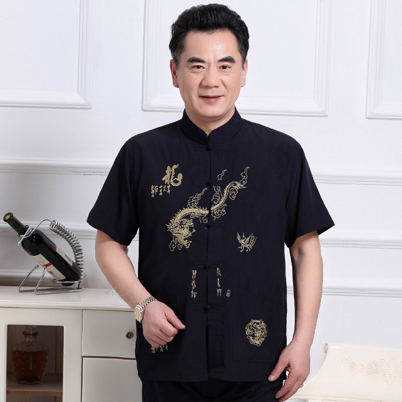 60-70-80岁男士唐装套装短袖中老年人男装爸爸装衣服老人爷爷夏装