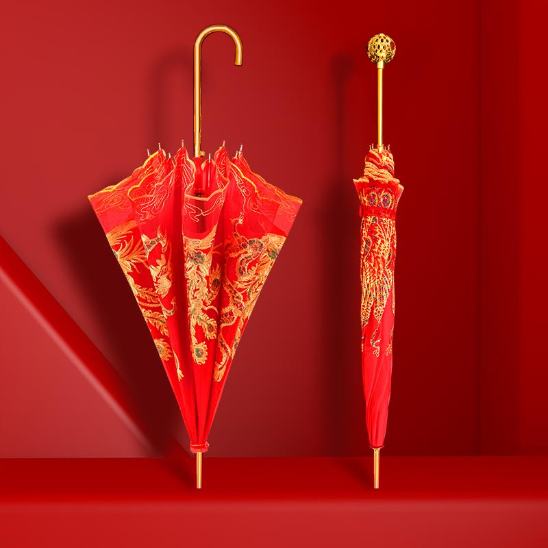 Red umbrella wedding bridal umbrella wedding celebration out of the wedding umbrella lace lace embroidery Chinese wedding long handle umbrella vintage wedding umbrella
