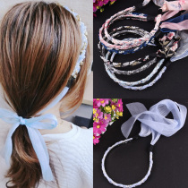 High-grade sweet headband streamer strap hairband Japan and South Korea pearl hair hair jewelry Braided hair bow hair band