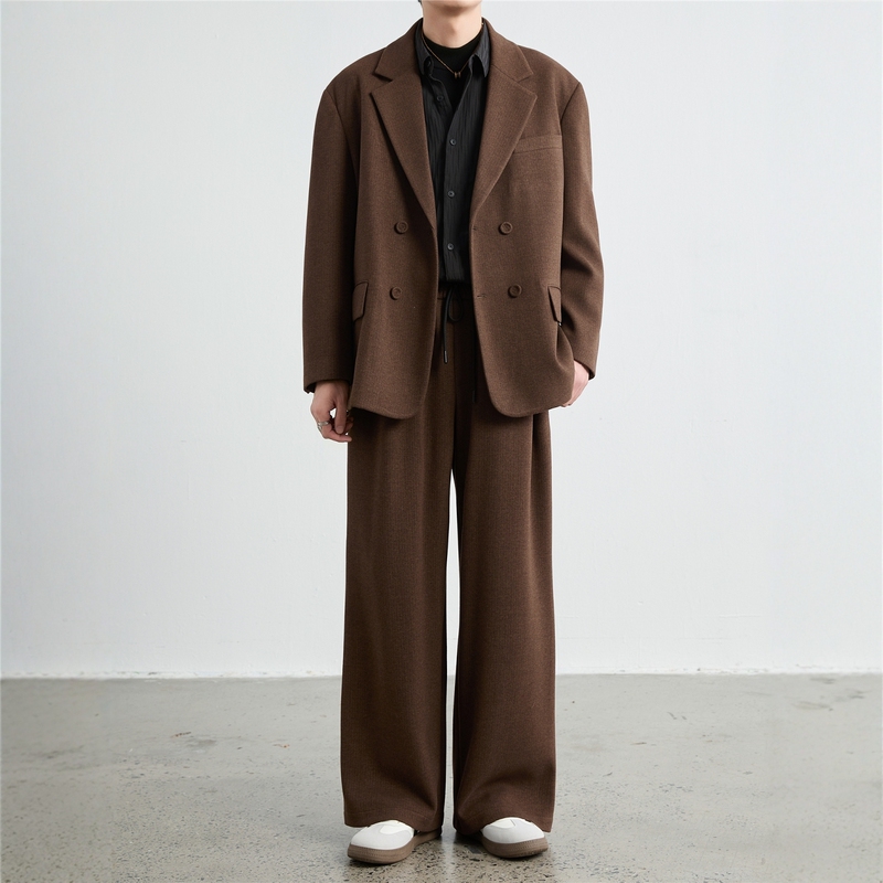 Acetate Wool Tweed Old Money Style Suit Set for Men, Casual Loose Trendy Retro Wedding Engagement Suit Jacket