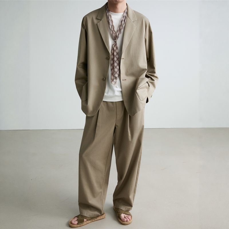 Mr Mukok Old Money Style Lyocell Cotton Khaki Suit Set for Men, Loose Fit, High-End Feel, Versatile Suit Jacket Mr Mukok Old Money Style Lyocell Cotton Khaki Suit Set for Men, Loose Fit, High-End Feel, Versatile Suit Jacket