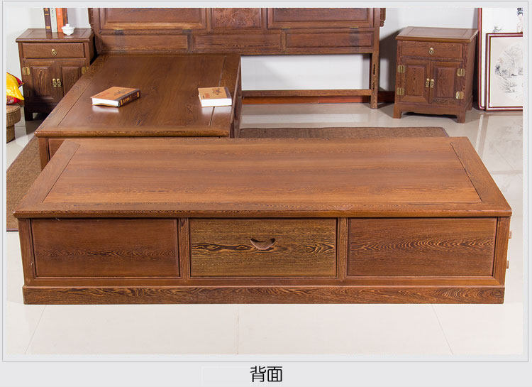 Красный кровати 红木家具高低床实木仿古床榻中式婚床鸡翅木花鸟大床双人床卧室储