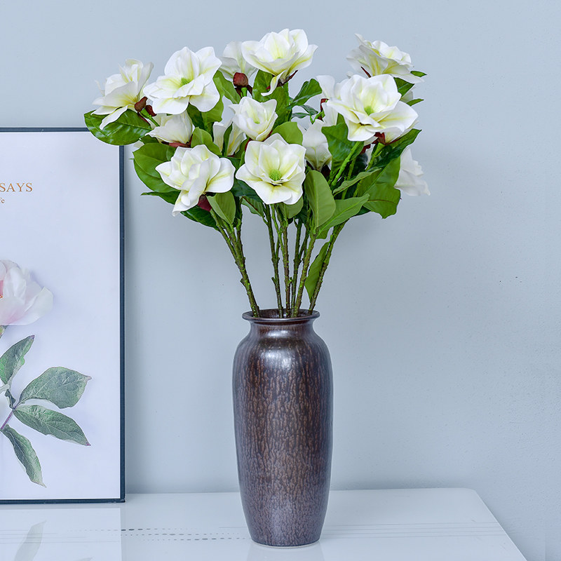 New Chinese-style simulation 3D magnolia flower home floor decoration fake flower living room dining table porch high-end flower arrangement bouquet decoration