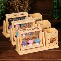 Pen holder Girls cute wood hourglass creative personality desktop ornaments Students classmates gifts Three quicksand pen holders