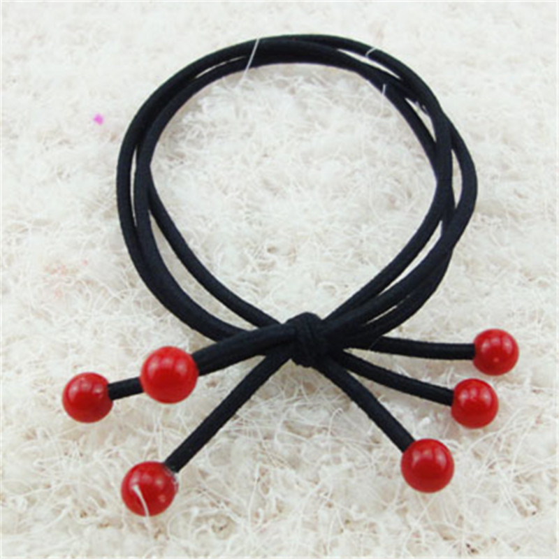 Korean Version Red String Bead Hair Ring Zhair Oak Rubber Band Hair Rope South Korea Head Accessories Hair Accessories Leather Kit Japan-Japan Elastic Hair Ring