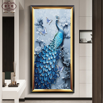 Entrance decorative painting Modern simple corridor end hanging painting Fantasy painting Vertical version peacock aisle mural Living room oil painting