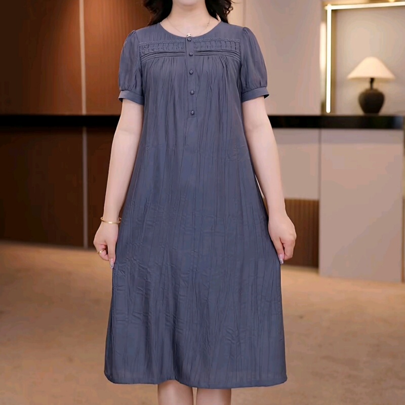 2025 Summer New High-End Solid Color Elegant Fashion Mother's Dress Plus Size Loose Slimming Beautiful Mid-Length Dress 2025 Summer New High-End Solid Color Elegant Fashion Mother's Dress Plus Size Loose Slimming Beautiful Mid-Length Dress