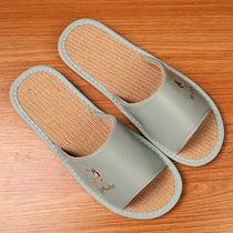 Real leather Indoor household linen Four Seasons cotton linen leather sandals Slippers Women Home Soft Bottom Non-slip Summer Indoor Couples