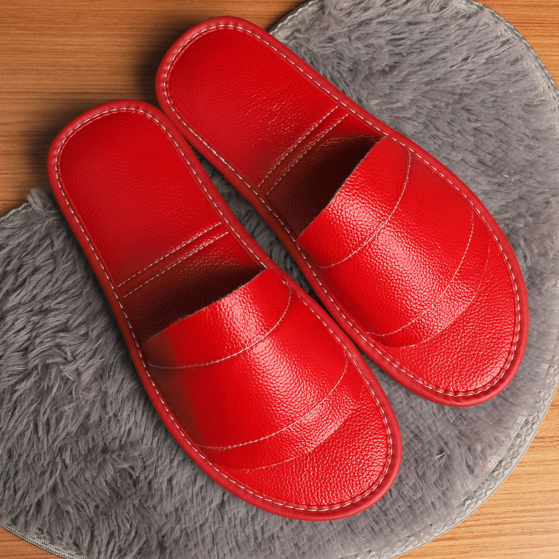 Leather home slippers women's summer home indoor non-slip cowhide on-line sandals and slippers not foot odor soft bottom household men