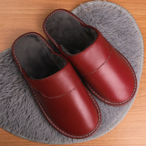 Winter home cotton slippers female non-slip thick bottom house warm indoor plush lovers genuine leather slippers