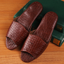 Woven Head Layer Cow Leather Home Non-slip Abrasion Resistant Solid Bull Gluten Bottom Indoor Floor Summer Lovers Heinin Leather Slippers
