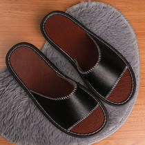 Hyenen genuine leather slippers Home Summer men and women Indoor domestic anti-slip wood floor pure color cow leather face sandals