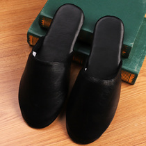 Five-star hotel Four Seasons lambskin fashion travel leather hotel home ultra-thin bottom black couple leather slippers