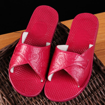 Full Cow Leather Home Cool Slippers Summer Rose Red Floor Non-slip Deodorant Water Buffalo Leather Lady Domestic Slippers