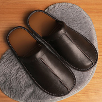 Genuine leather Baotou Spring and autumn leather bottom slippers Home Mens and womens wood floor Indoor anti-slip soft bottom Baotou slippers