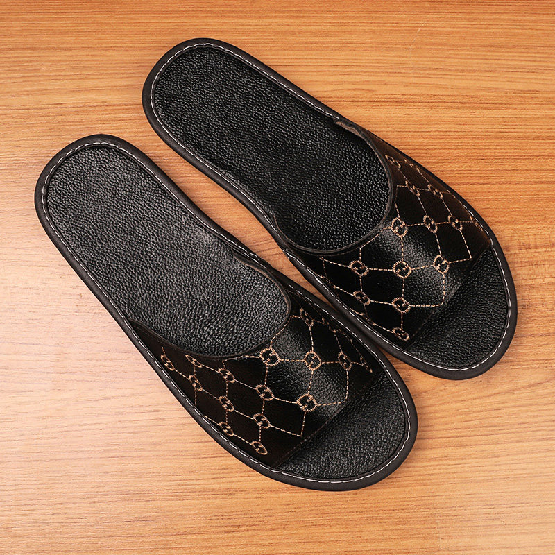 Genuine Leather Home Soft Bottom Slippers Men's Summer Home Indoor Non-slip Deodorant Bull Leather Leather Bottom Sandals Lady Summer