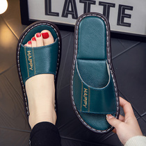 Genuine leather home slippers female summer home indoor non-slip waterproof cow leather bottom slippers without smelly feet Soft bottom Home Men