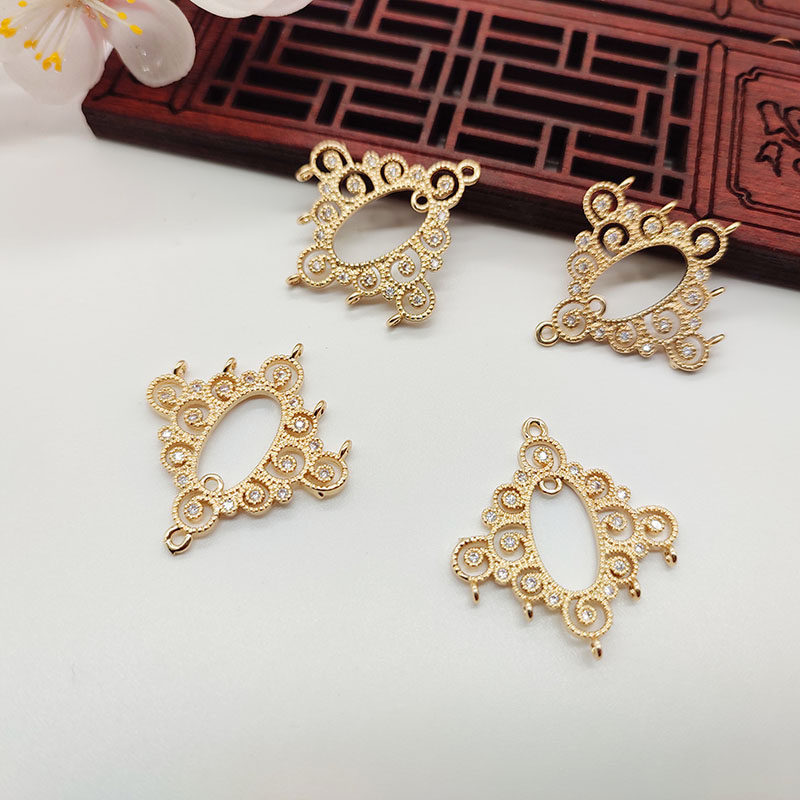 25*25mm diamond-encrusted diamond-shaped porous tassel connection piece pure copper electrophoresis color preservation handmade diy hairpin accessories