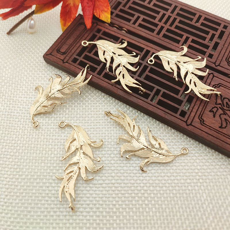 23*42mm feathers, leaves, branches, electrophoresis, color retention, hairpin diy accessories, antique handmade jewelry, hair accessories