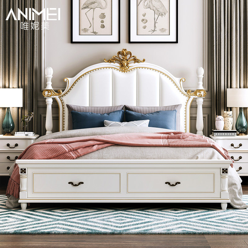 American bed light luxury European bed double bed master bedroom solid wood bed princess bed modern simple furniture combination set