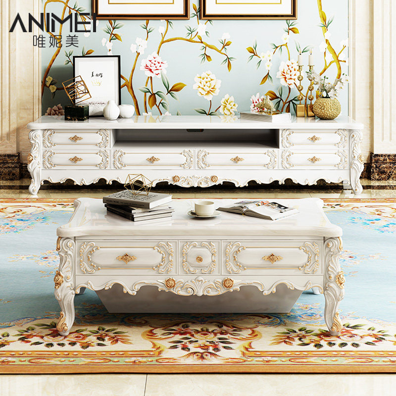 Eurostyle marble TV cabinet tea table combination suit modern minimalist small family style living-room sofa ground cabinet furniture