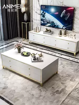 American light luxury TV cabinet coffee table combination gilded living room modern simple stainless steel floor cabinet set TV cabinet