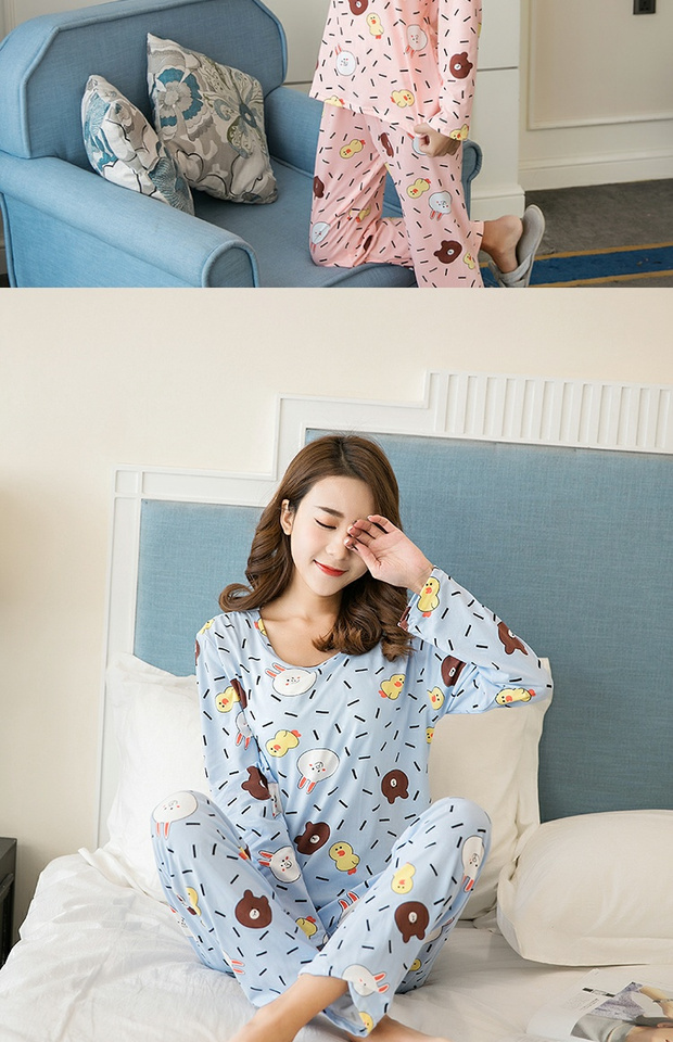 Đồ ngủ nữ cotton mùa xuân và mùa thu đông dài tay với cúp ngực có thể được mặc bên ngoài bộ đồ phục vụ tại nhà bộ đồ mặc nhà