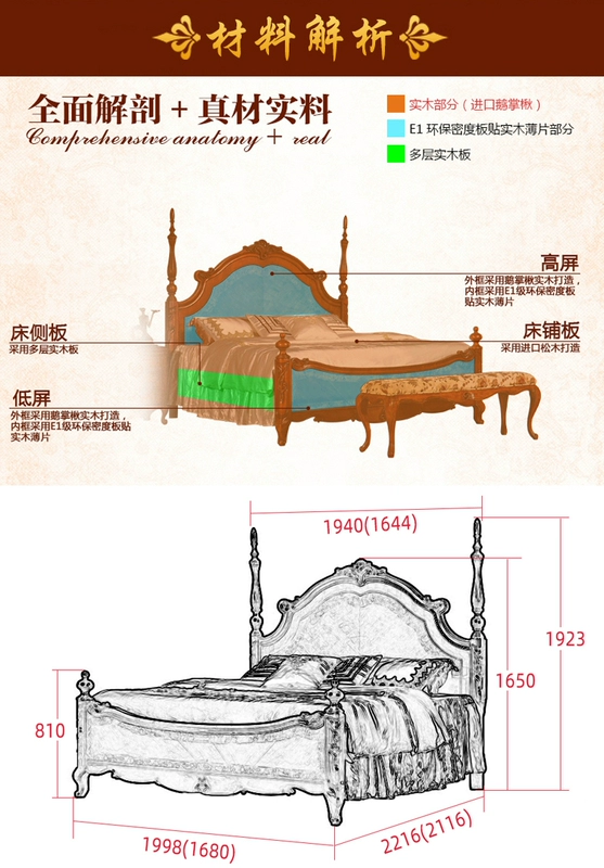 Gỗ rắn 1,8 m giường đôi Phòng ngủ kiểu Mỹ công chúa giường cưới 1,5 m Châu Âu chạm trổ trụ phòng ngủ chính - Giường