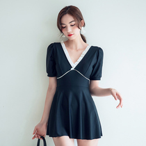 2021 New lotus leaf short sleeve conservative slim slim slim belly dress student resort hot spring swimsuit women