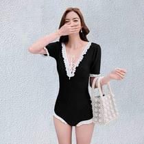 2021 new fairy short-sleeved belly sexy waist fashion slim one-piece Ruffian backless hot spring swimsuit women