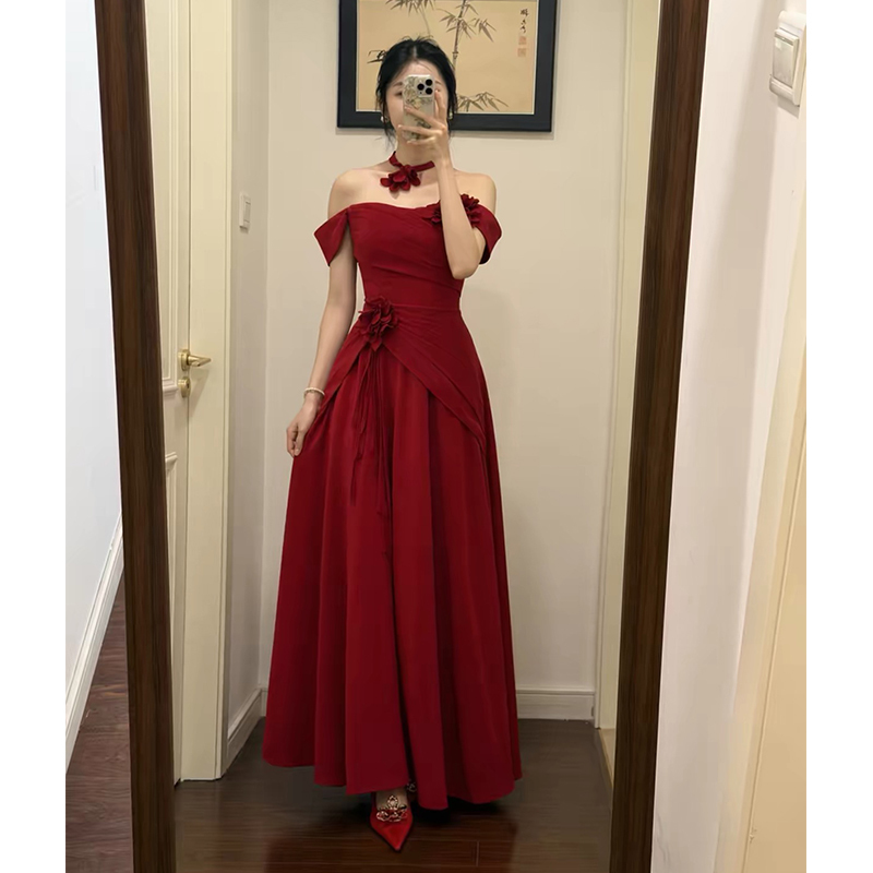 Red Strapless Bridal Gown for Toastings, 2026 New Model, High-End Engagement Evening Dress, Elegant Bridal Robe for Wedding Red Strapless Bridal Gown for Toastings, 2026 New Model, High-End Engagement Evening Dress, Elegant Bridal Robe for Wedding
