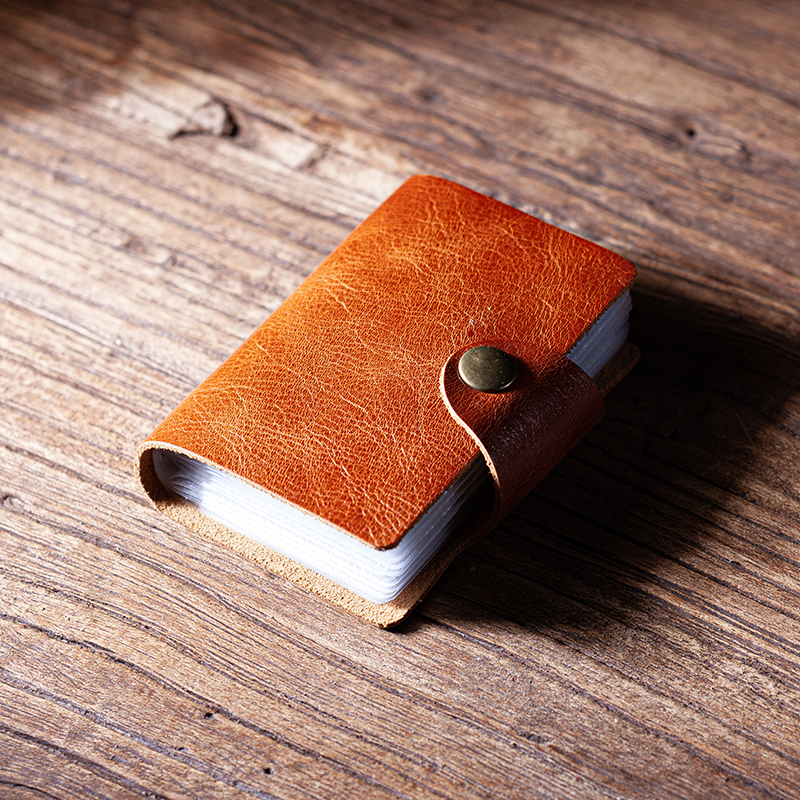 24-Card Slot Card Holder Portable Card Case Business Card Holder Genuine Leather First Layer Cowhide Vintage Mini Small Storage Bag Large Capacity
