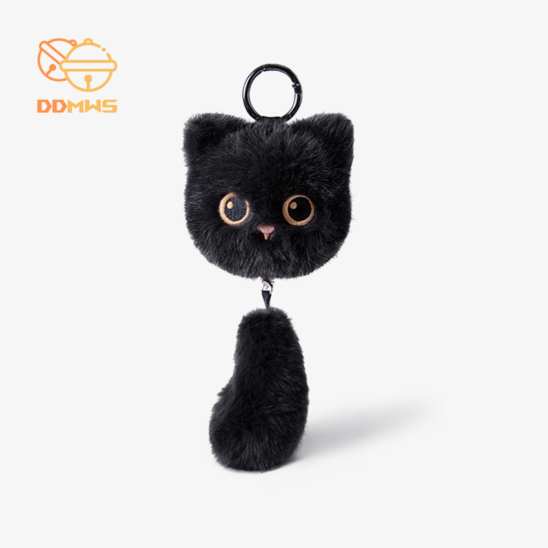 Cute Cat Keychain Pendant Small Tail-Pulling Black Cat Doll Backpack Bag Decoration Three-Color Cat Hanging Chain