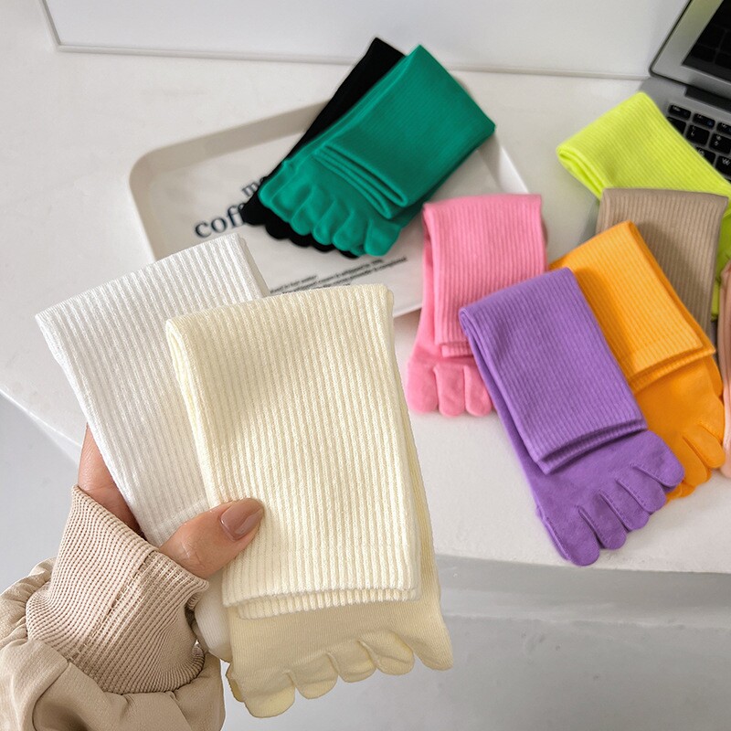 Herringbone Mopping Socks Boots Midbarrel Socks Female Cotton Tide Autumn Winter Korean Version Net Red Two Toe Socks Toe Socks Five Fingers 100 lap-Taobao