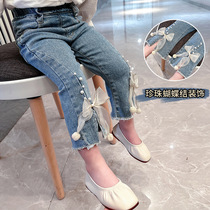 Girls wide leg jeans 2021 Spring and Autumn New Korean version of foreign style childrens casual pants baby slim body wear trousers